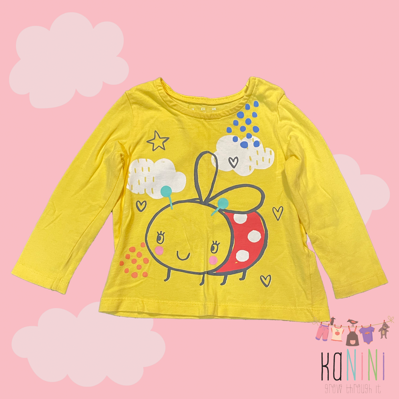 Featured image for “F&F 6 - 9 Months Girls Yellow Bee Long Sleeve Shirt”