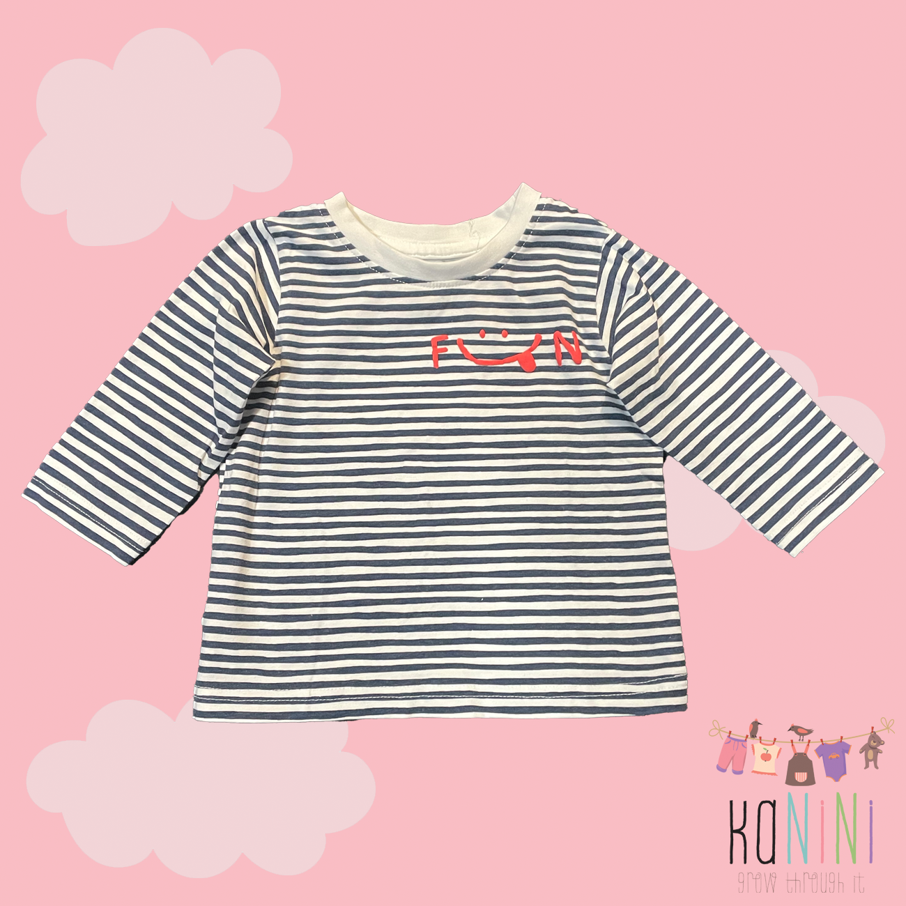 Featured image for “Woolworths 3 - 6 Months Girls Navy Stripe FUN t-Shirt”