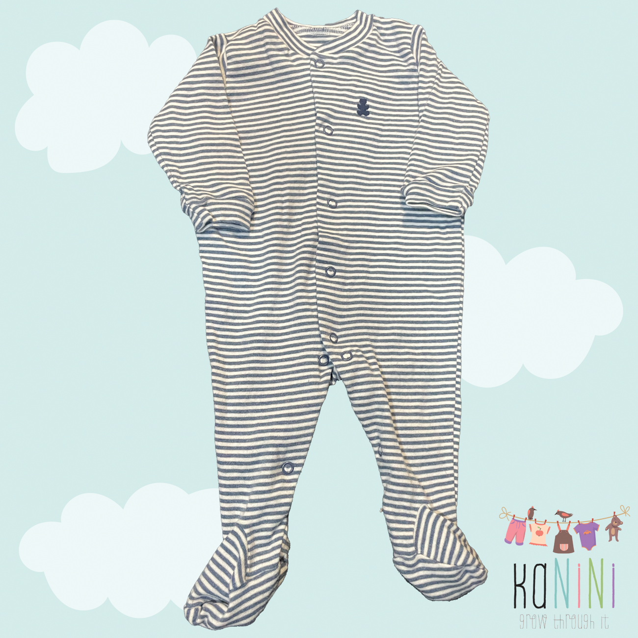 Featured image for “Woolworths 0 - 3 Months Boys Navy Striped Babygrow”