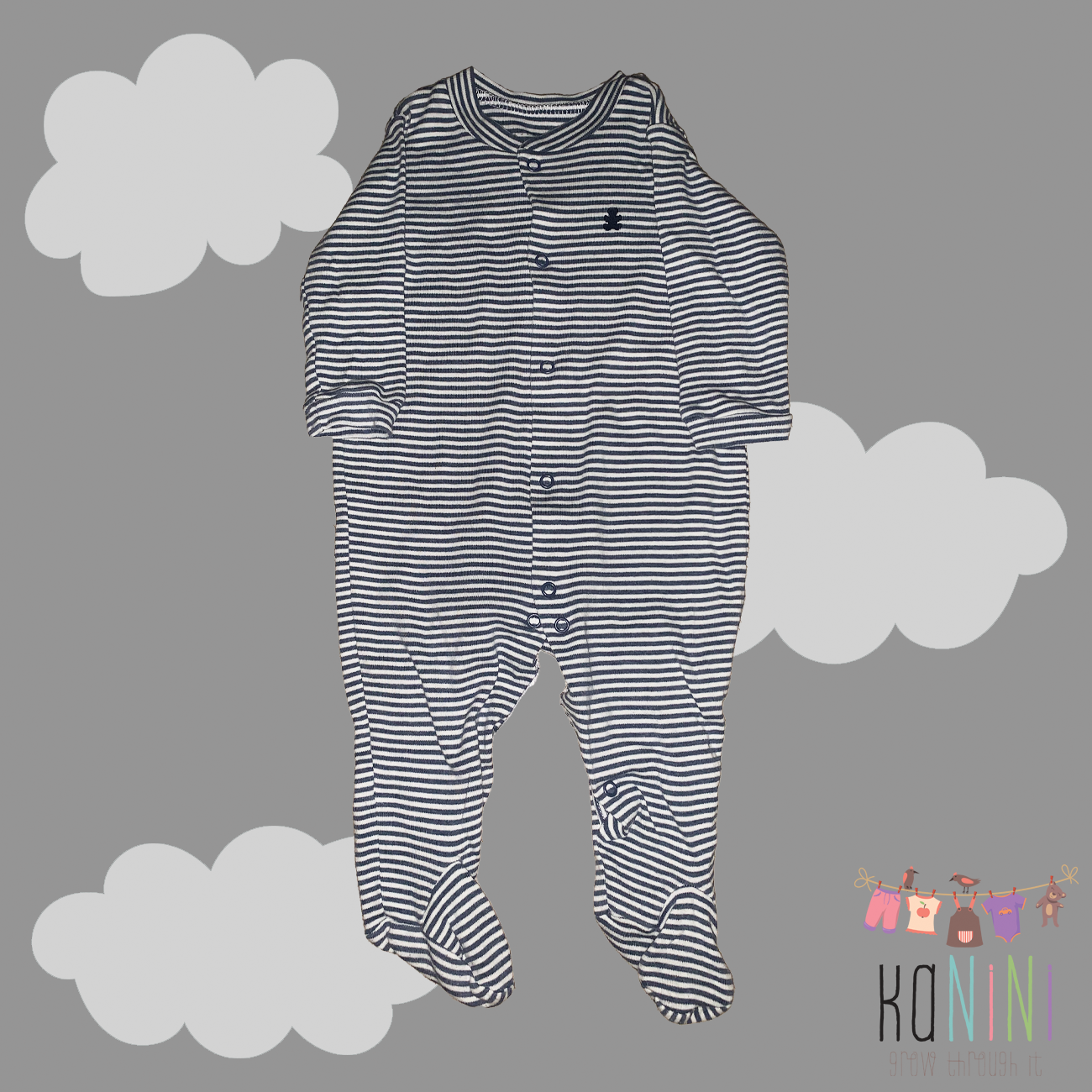 Featured image for “Woolworths 3 - 6 Months Unisex Navy Striped Babygrow”